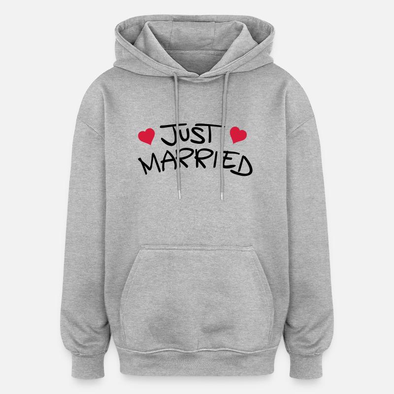 just_married_1__f2 - Sweat à capuche oversize unisexe - gris chiné