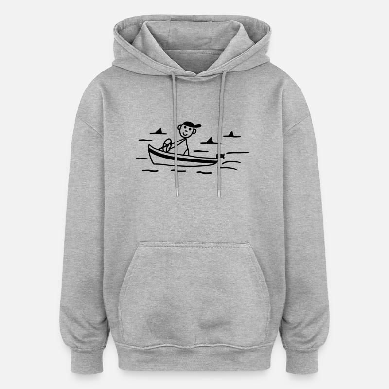 Motorboot - Haifische - Oversized Unisex Hoodie - Grau meliert