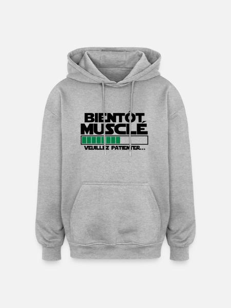 bientôt musclé - Sweat à capuche oversize unisexe - gris chiné