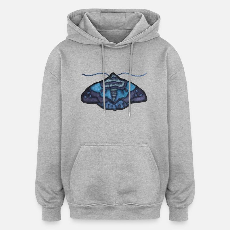 Blue moth – unique embroidered pattern - Oversized Unisex Hoodie - heather grey
