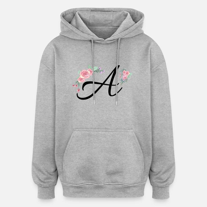 Lettre a fleurs - Sweat à capuche oversize unisexe - gris chiné