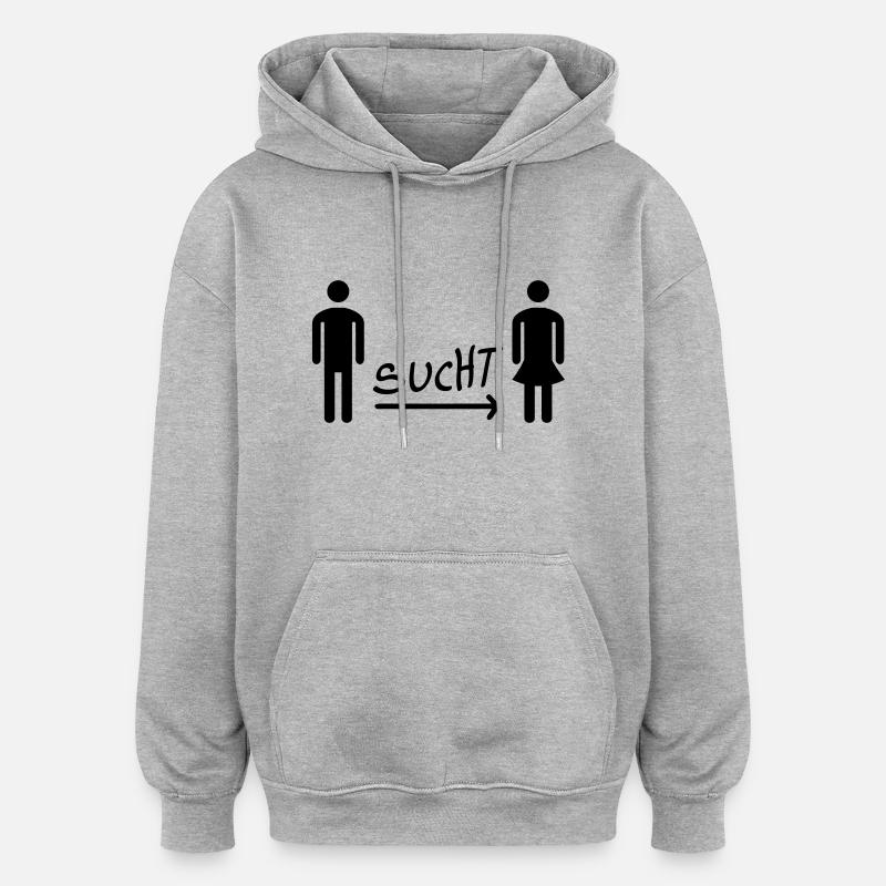 Mann sucht Frau - Single - Oversized Unisex Hoodie - Grau meliert