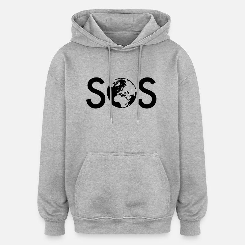 SOS - Sweat à capuche oversize unisexe - gris chiné