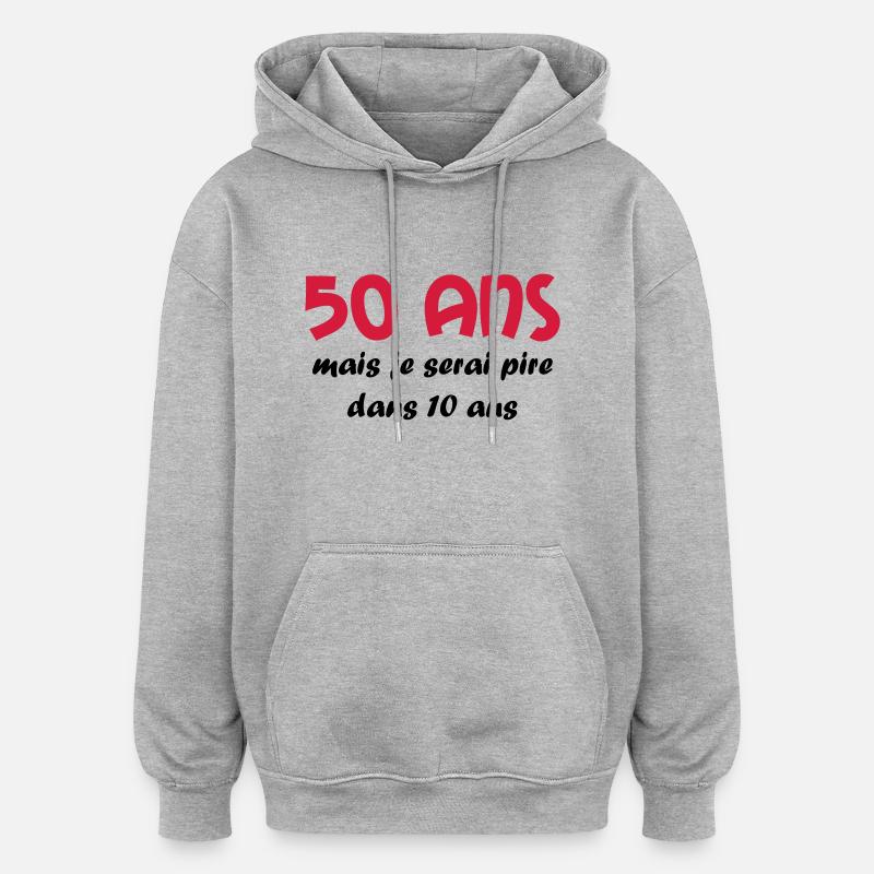 50 ans - Sweat à capuche oversize unisexe - gris chiné