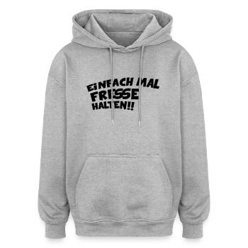 EINFACH MAL DIE FRESSE HALTEN - Oversized Unisex Hoodie - Grau meliert - Vorne - Noah (186cm)
