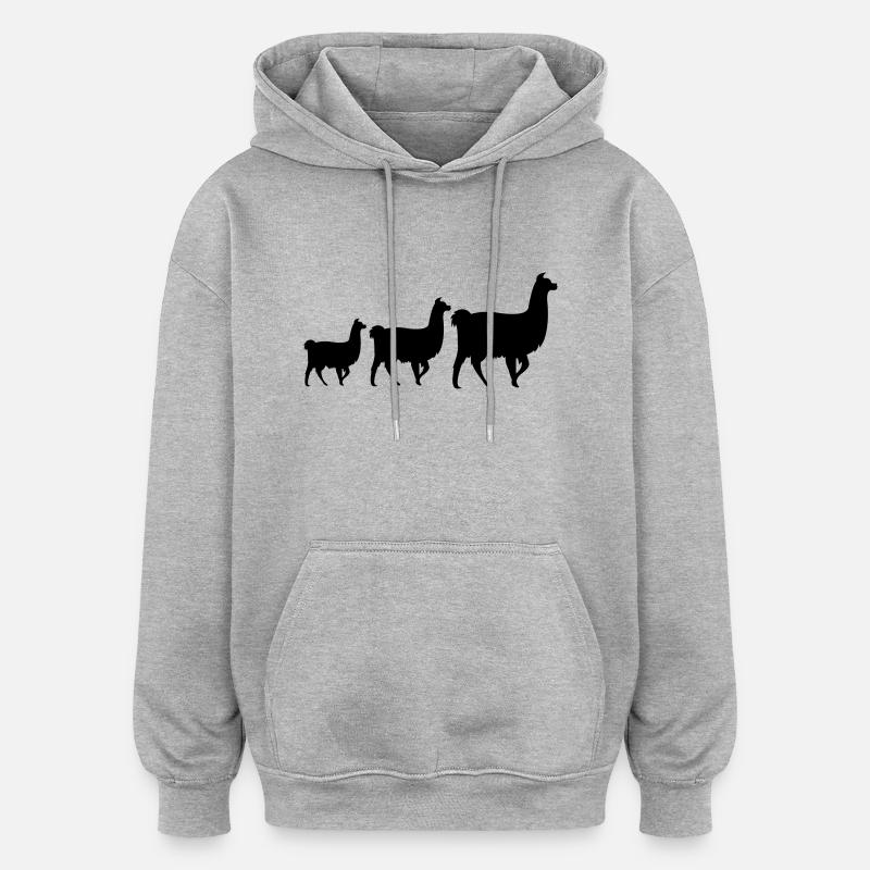 Famille Lama - Sweat à capuche oversize unisexe - gris chiné