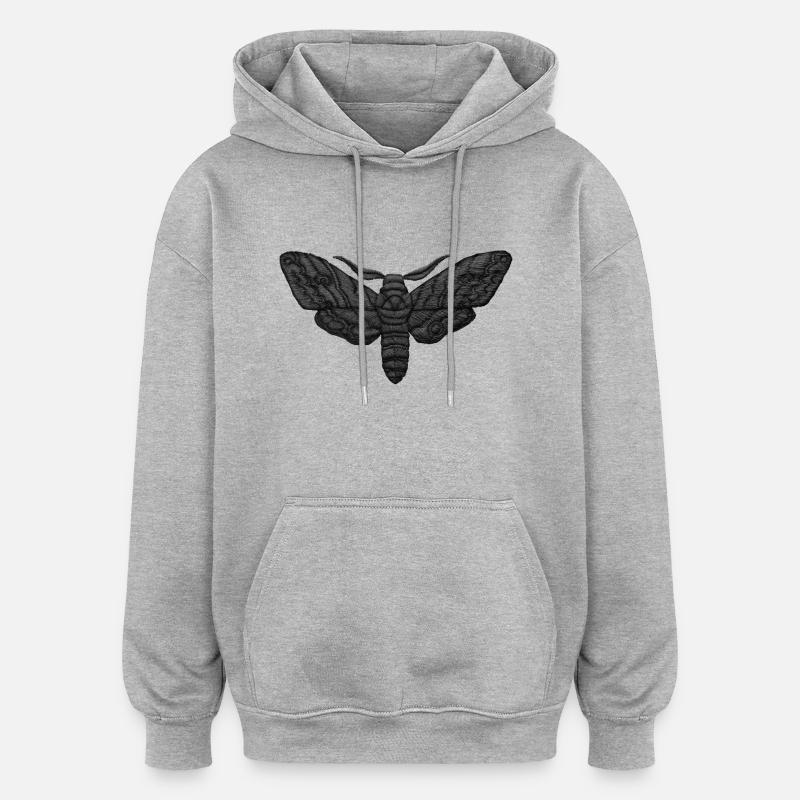 Black Moth – Mystical Embroidered Pattern - Oversized Unisex Hoodie - heather grey