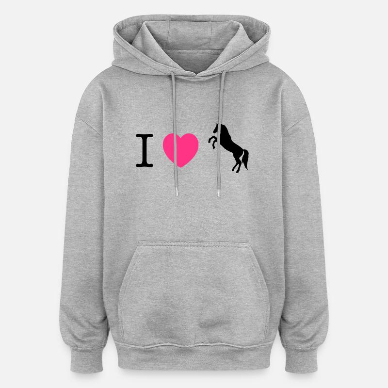J'aime les chevaux - cheval sauvage - Sweat à capuche oversize unisexe - gris chiné