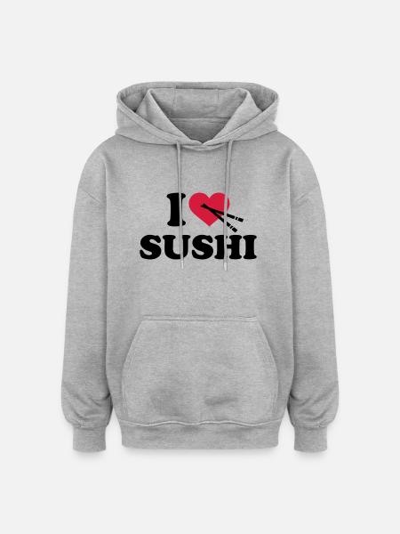 I love Sushi - Oversized Unisex Hoodie - heather grey