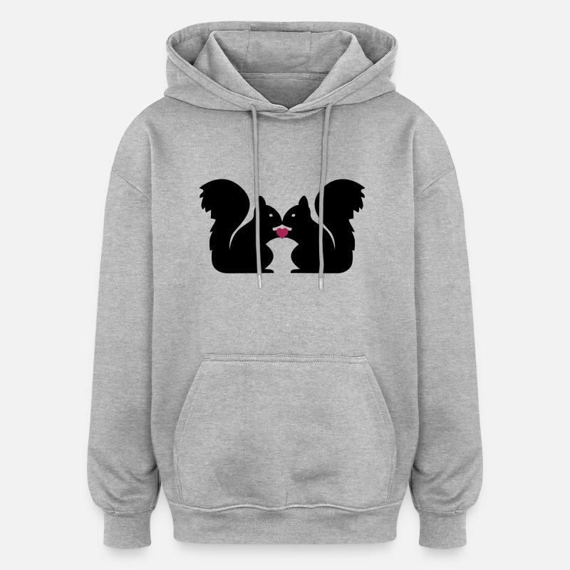 Eichhörnchen Herz Liebe - Sweat à capuche oversize unisexe - gris chiné