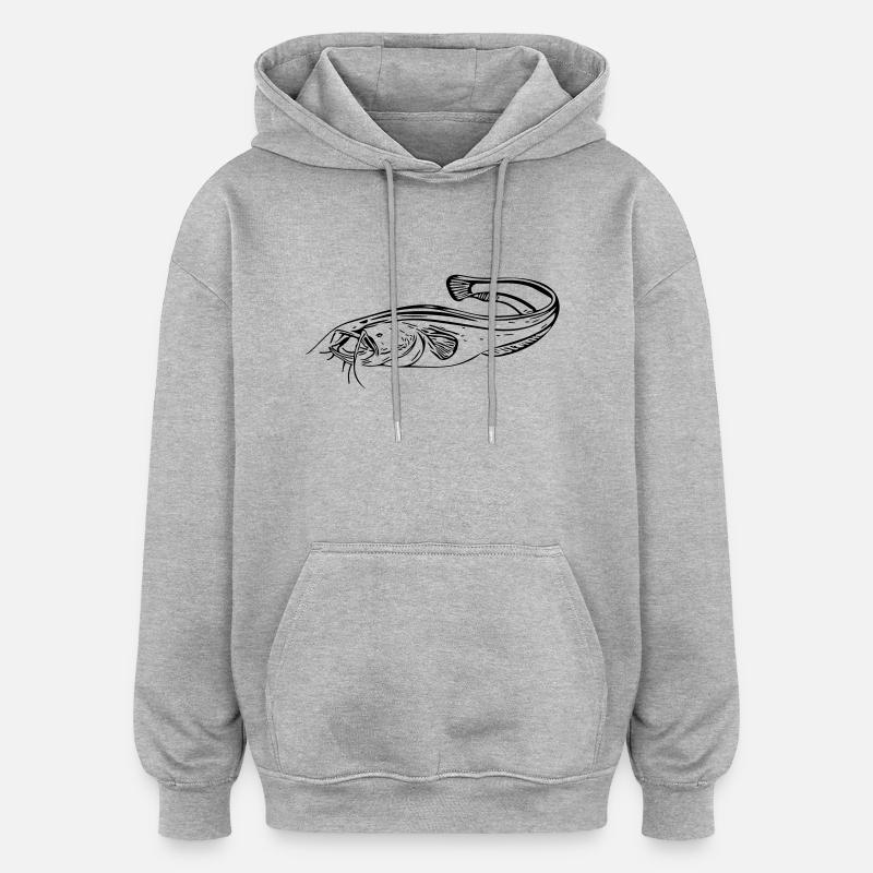 Poisson-chat - pêcheur - Sweat à capuche oversize unisexe - gris chiné