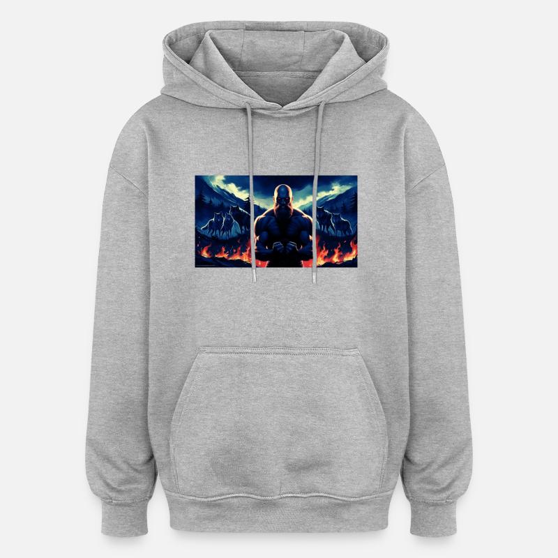 Primal Guerrier - Sweat à capuche oversize unisexe - gris chiné