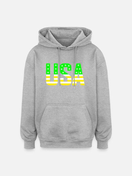 États-Unis vert jaune - Sweat à capuche oversize unisexe - gris chiné