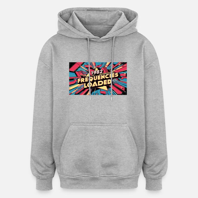 FRÉQUENCES CHARGÉES EXPLOSION DE 1982 - Sweat à capuche oversize unisexe - gris chiné