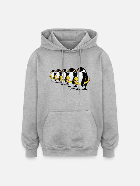 Pinguine mit Quietscheentchen - Oversized Unisex Hoodie - Grau meliert