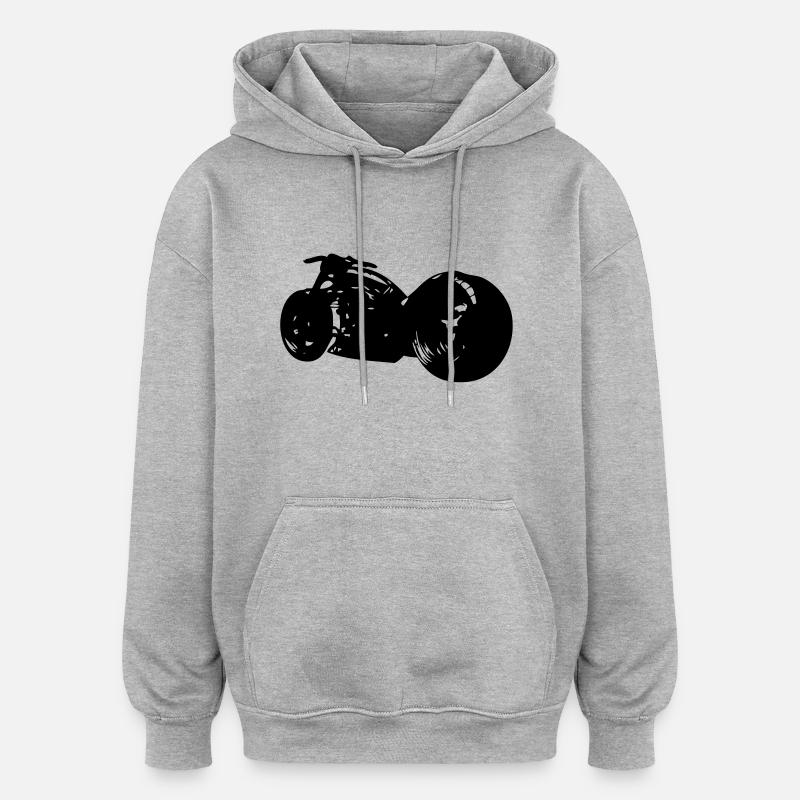 moto grosse roue1 - Sweat à capuche oversize unisexe - gris chiné