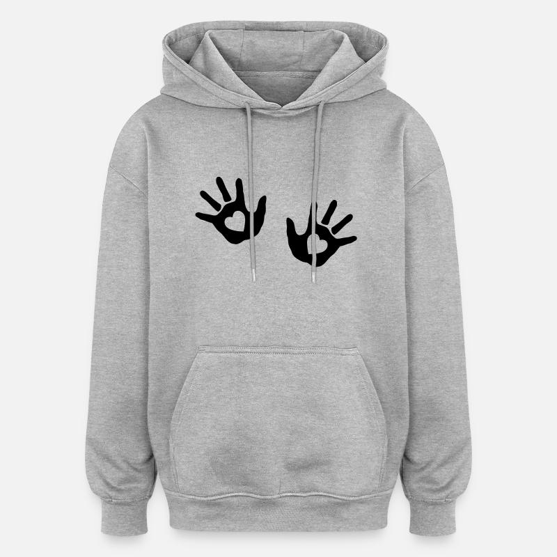 Bébé mains - cœur - Sweat à capuche oversize unisexe - gris chiné