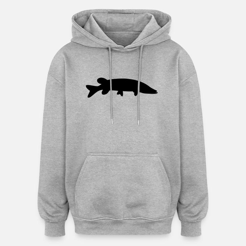 Pesce sagoma luccio - Felpa con cappuccio unisex oversize - grigio melange