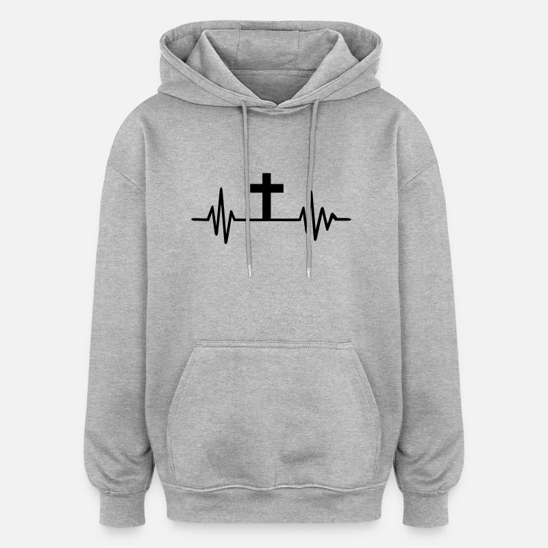 Croix - Sweat à capuche oversize unisexe - gris chiné