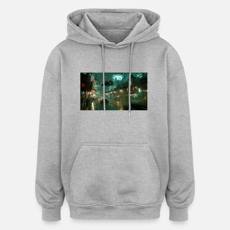 La ville cyberpunk - Sweat à capuche oversize unisexe - gris chiné
