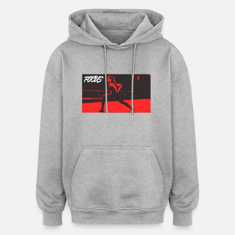 FOCUS_red - Sweat à capuche oversize unisexe - gris chiné