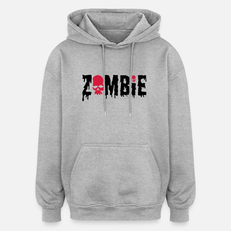 zombie + skull - Sweat à capuche oversize unisexe - gris chiné