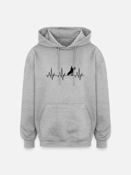 Heartbeat Surf Surfers Surfboard surfant - Sweat à capuche oversize unisexe - gris chiné