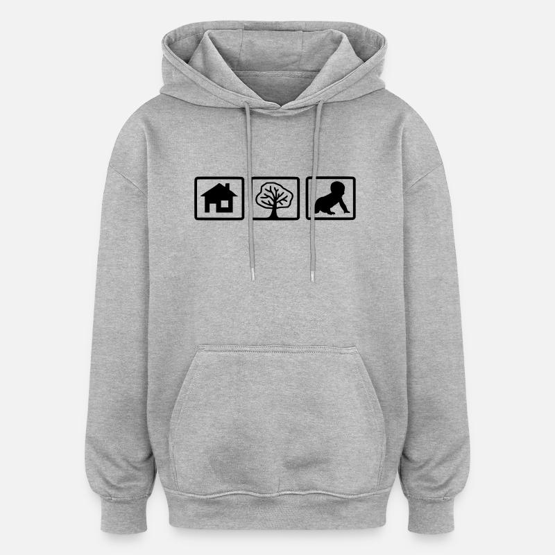 house_tree_child1 - Sweat à capuche oversize unisexe - gris chiné