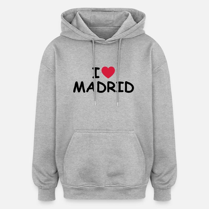 J'aime Madrid - Sweat à capuche oversize unisexe - gris chiné