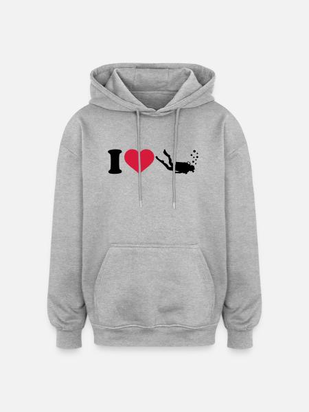 I love Diving - Oversized Unisex Hoodie - heather grey