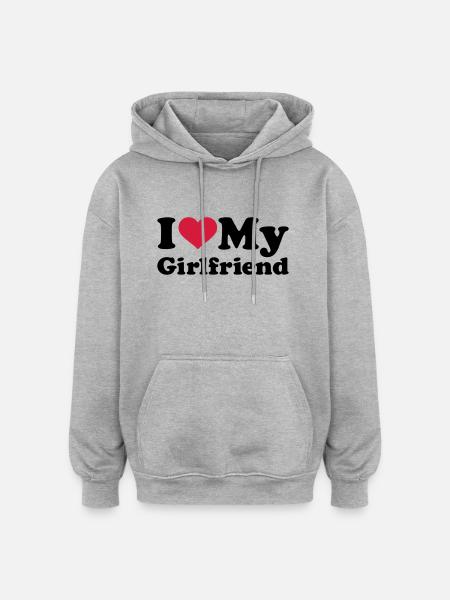 I love my girlfriend - Oversize unisex hoodie - grå meleret
