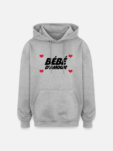 Bébé d'Amour - Sweat à capuche oversize unisexe - gris chiné