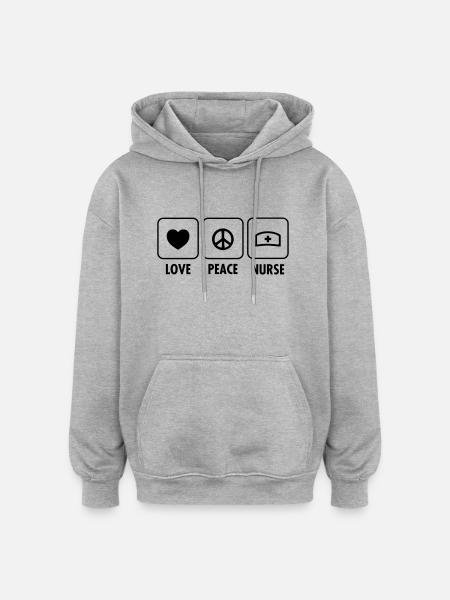 Love, Peace, Nurse - Oversized Unisex Hoodie - Grau meliert