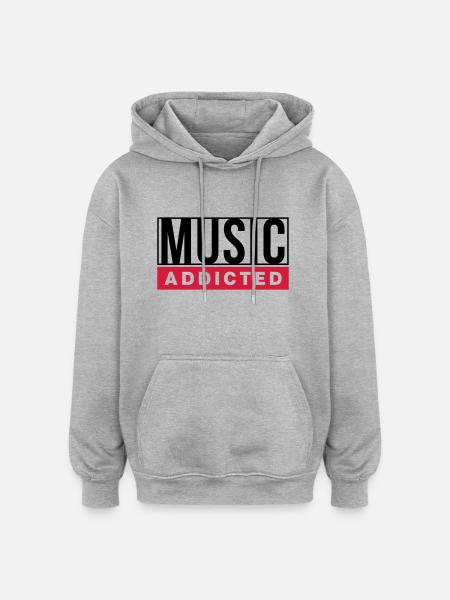 MUSIC ADDICTED - Oversized Unisex Hoodie - Grau meliert