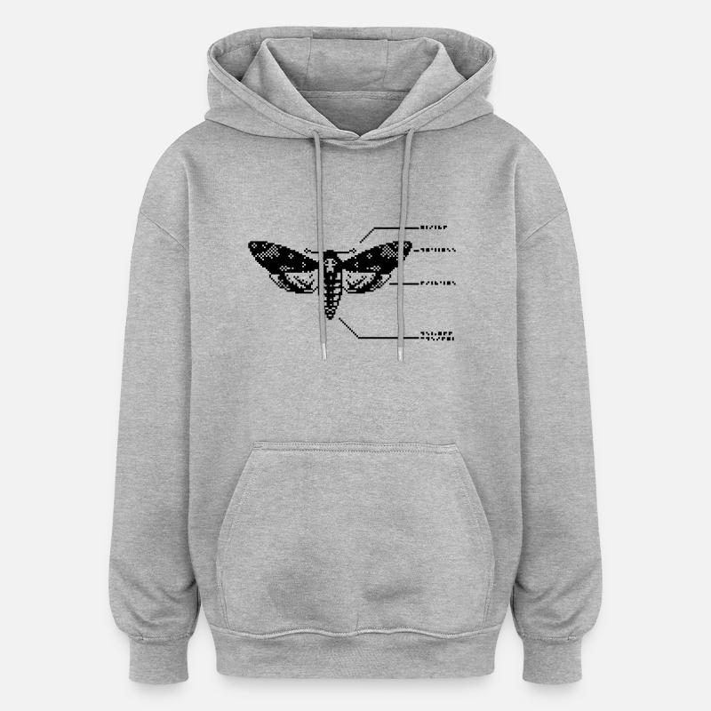 1bit Pixel Skull Hawkmoth - Oversized Unisex Hoodie - heather grey