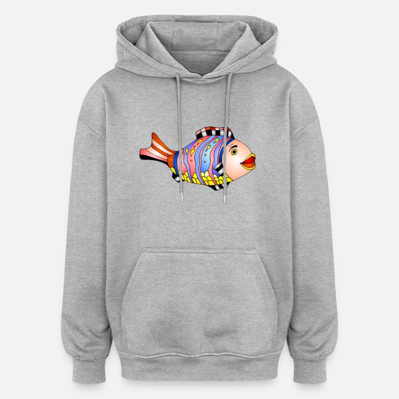 Poisson - Sweat à capuche oversize unisexe - gris chiné