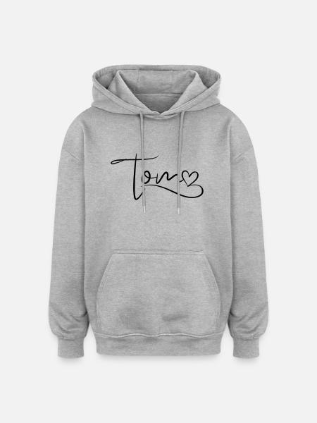 Tom Cognome Nome Cuore Decor - Felpa con cappuccio unisex oversize - grigio melange