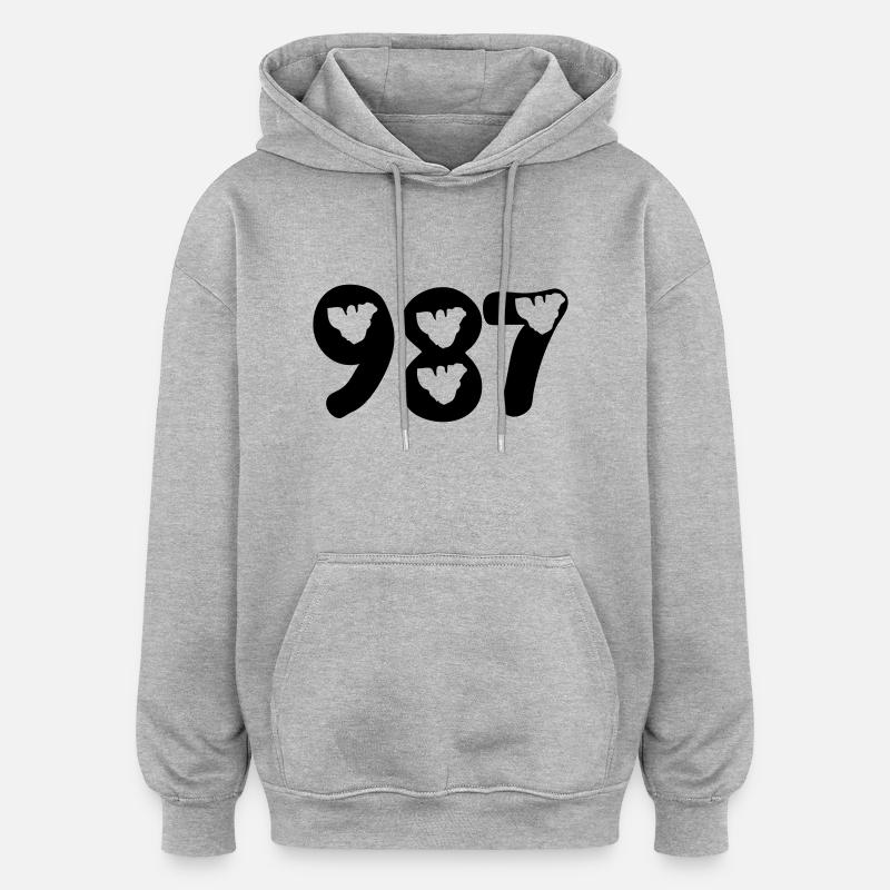 987 map tattoo moorea - Sweat à capuche oversize unisexe - gris chiné