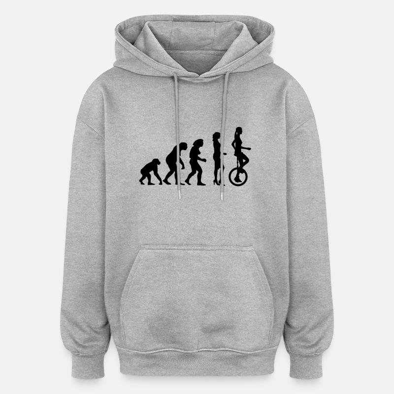 evolution_einradfahrerin_1c - Sweat à capuche oversize unisexe - gris chiné