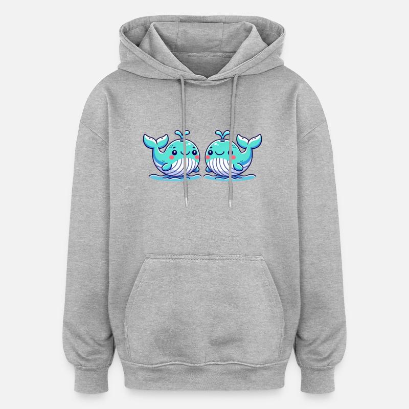 bande dessinée de baleine 2 - Sweat à capuche oversize unisexe - gris chiné