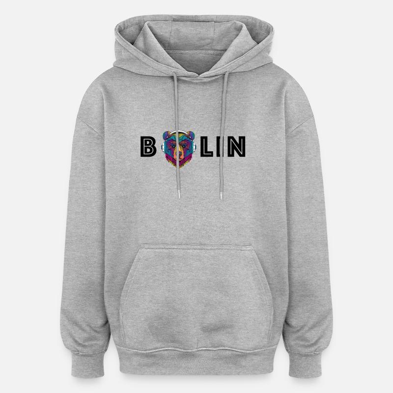 Berlin Bär mit Kopfhörer - Oversized Unisex Hoodie - Grau meliert