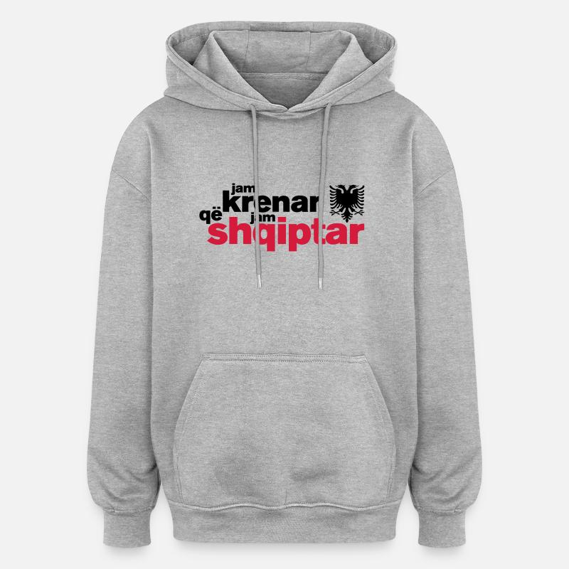 Krenar qe jam Shqiptar - Sweat à capuche oversize unisexe - gris chiné
