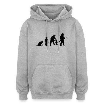 Evolution des Feuerwehrmanns - Oversized Unisex Hoodie - Grau meliert - Vorne - Noah (186cm)