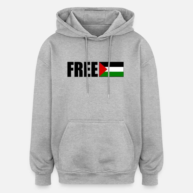 Free palestine - Sweat à capuche oversize unisexe - gris chiné