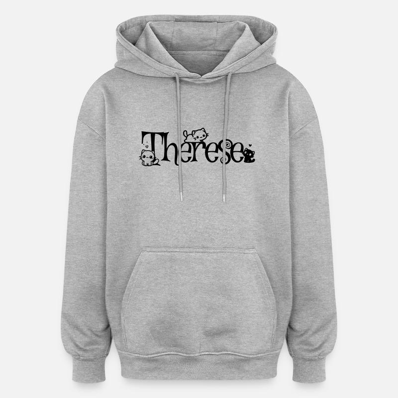 Thérèse Nom Prénom Chaton Nom - Sweat à capuche oversize unisexe - gris chiné