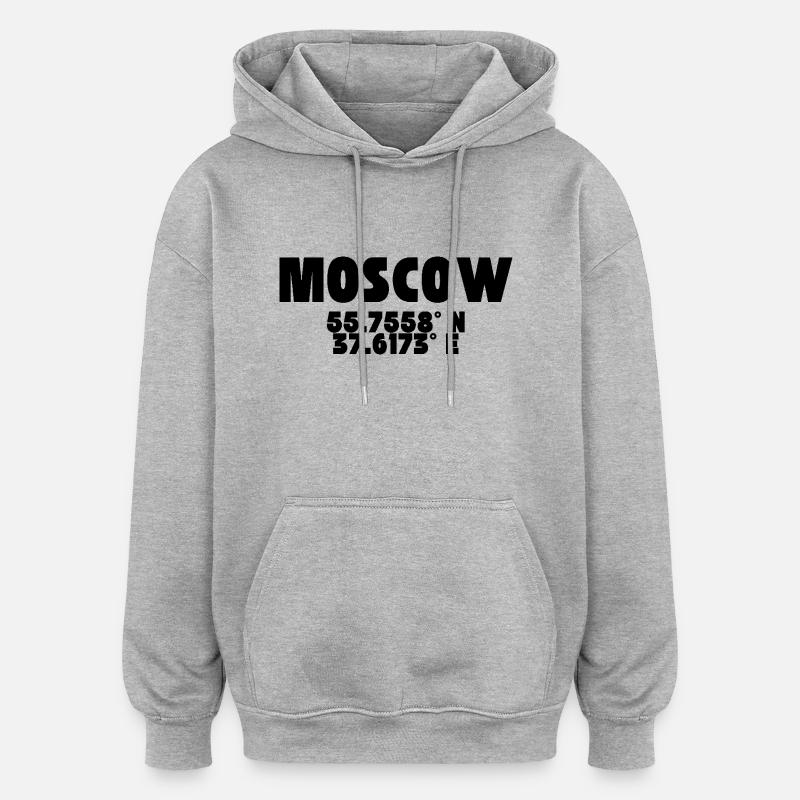 Moscou - Design avec coordonnées - Sweat à capuche oversize unisexe - gris chiné