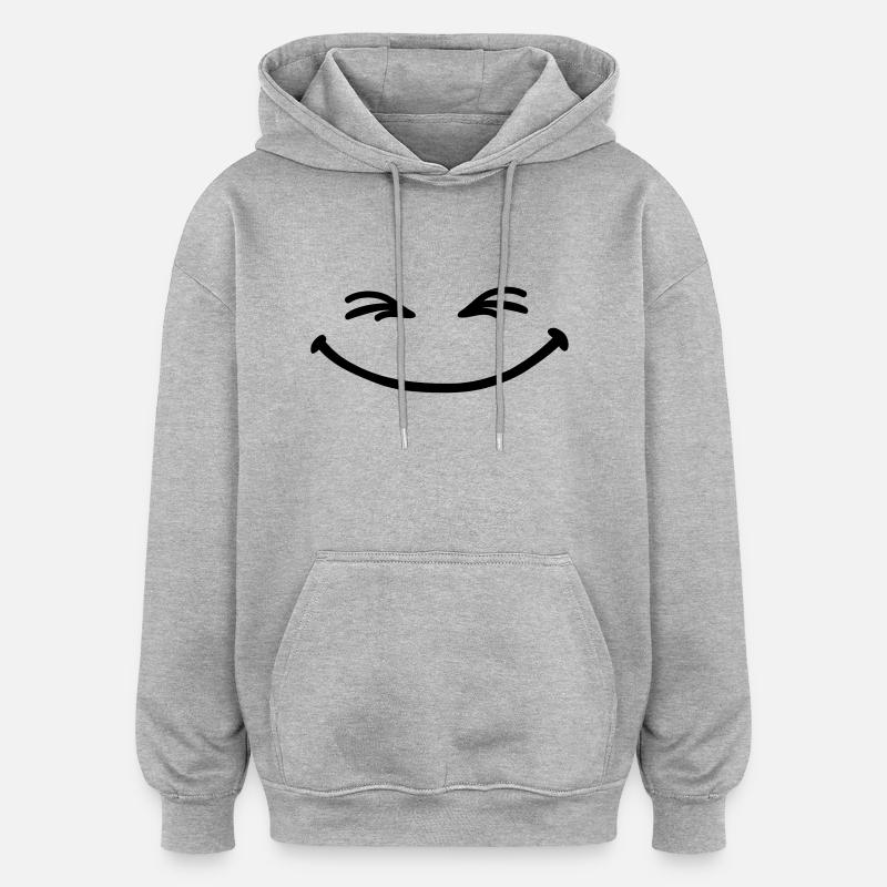 grin_face - Sweat à capuche oversize unisexe - gris chiné