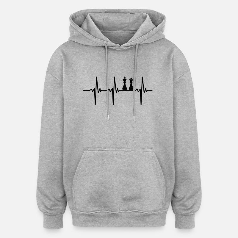 Heartbeat pour les joueurs d’échecs - Sweat à capuche oversize unisexe - gris chiné