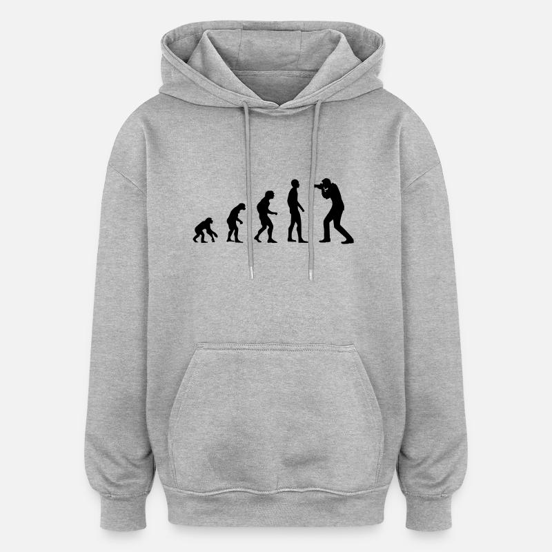 évolution photographe - Sweat à capuche oversize unisexe - gris chiné