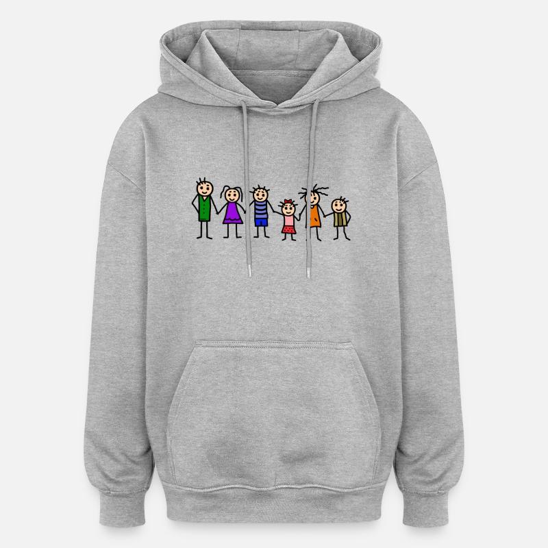 Famille avec beaucoup d'enfants - Sweat à capuche oversize unisexe - gris chiné